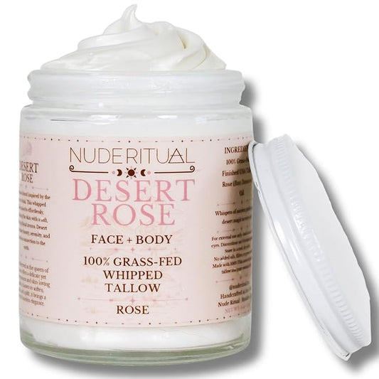 100% Grass-Fed Whipped Tallow Balm for Skin Care – Face + Body – Natural Moisturizer Lotion, 4 oz (Desert Rose)