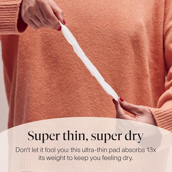 Cora Super Pads with Wings, Made-to-Move, Organic Cotton Topsheet Ultra Thin Feminine Care Pads for Women, Soft, Comfortable & Breathable Menstrual Pad, Regular Absorbency, Unscented, 34 Count