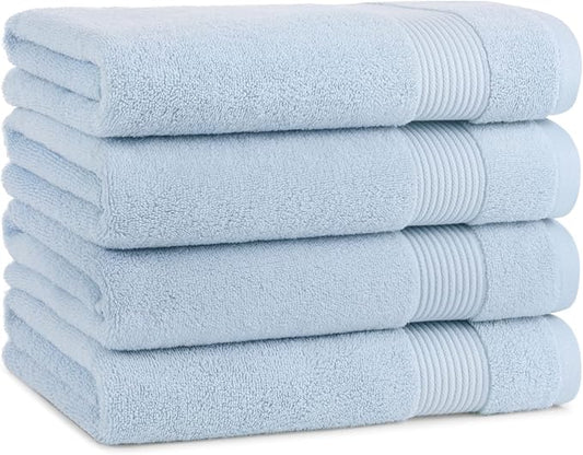 Arkwright Bath Towels Set of 4 - Super Soft 100% Cotton, 600 GSM Quick Dry & Absorbent, Luxury Bathroom Essentials for Hotels, Spa, Hosts, and Vacation Rentals, Misty Blue