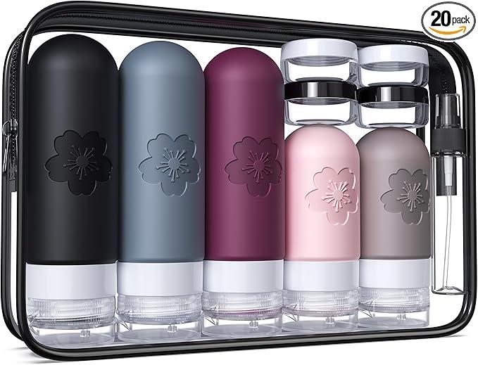 20Pack Travel Bottles for Toiletries, Silicone TSA Approved Travel Size Containers, Travel Essentials Leak Proof Refillable Liquid, Travel Shampoo and Conditioner Bottles