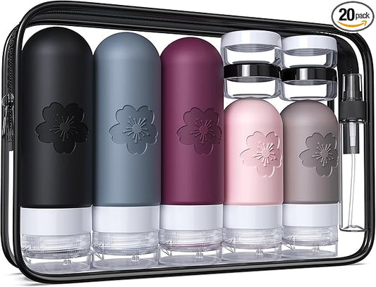20Pack Travel Bottles for Toiletries, Silicone TSA Approved Travel Size Containers, Travel Essentials Leak Proof Refillable Liquid, Travel Shampoo and Conditioner Bottles