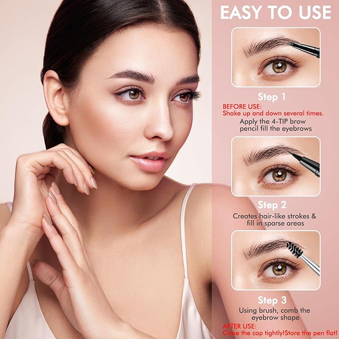 Eyebrow Pen,2-in-1 Waterproof Eyebrow Pencil with 4 Tip Microblading Brow Pen and Ultra-Precise Brow Pencil,with Dual-ended Eyebrow Brush,Eyebrow Makeup for Natural Looking - Grey