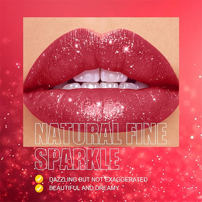 BONNIE CHOICE 6Pcs Glitter Lipstick Set, Red Rose Nude Pink Brown Glitter Shimmer Shine Lipstick Sets for Women Waterproof Long Lasting 24 Hours Lip Stick Makeup Gift Sets