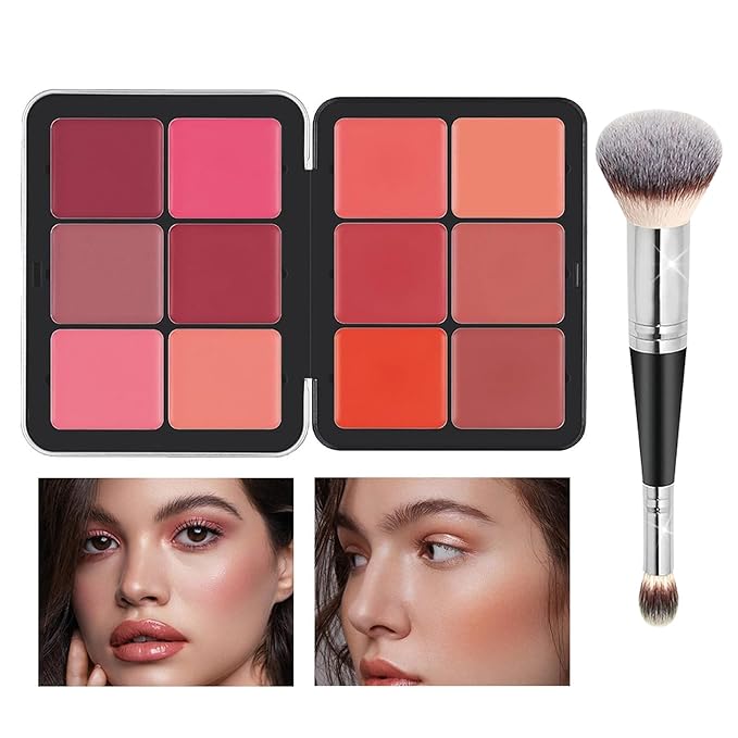 Blush Palette, 12 Colors Highlighter Blush Powder Makeup, Long-Wearing, Smudge Proof, Natural-Looking, Blendable Cruelty-Free Matte Finish, Cream Contour Palette and Blush Palette Face Makeup