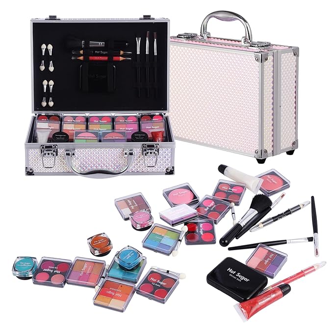 Hot Sugar Makeup Kit for Girls and Women - Full Starter Cosmetics Set with Eye Shadow Palette, Blush, Lip Gloss, Lip & Eye Pencil and Mirror