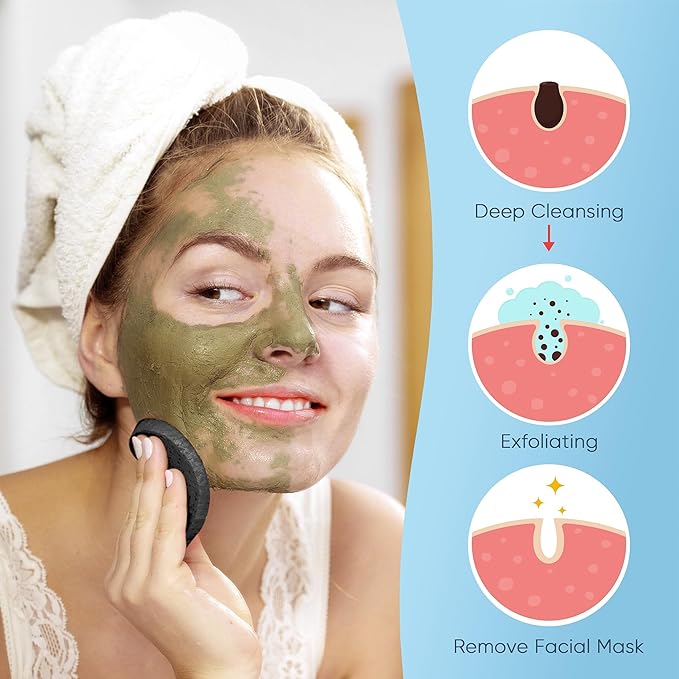 50-Count Black Compressed Facial Sponges for Daily Facial Cleansing and Exfoliating, 100％ Natural Cosmetic Spa Sponges for Makeup Remover, Reusable