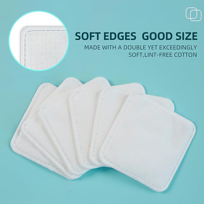 Premium Exfoliating Cotton Pads (60 Count) - 100% Cotton, Extra-Soft and Lint-Free, Durable Squares for Facial, Lip, and Eye Makeup Removal (White A)