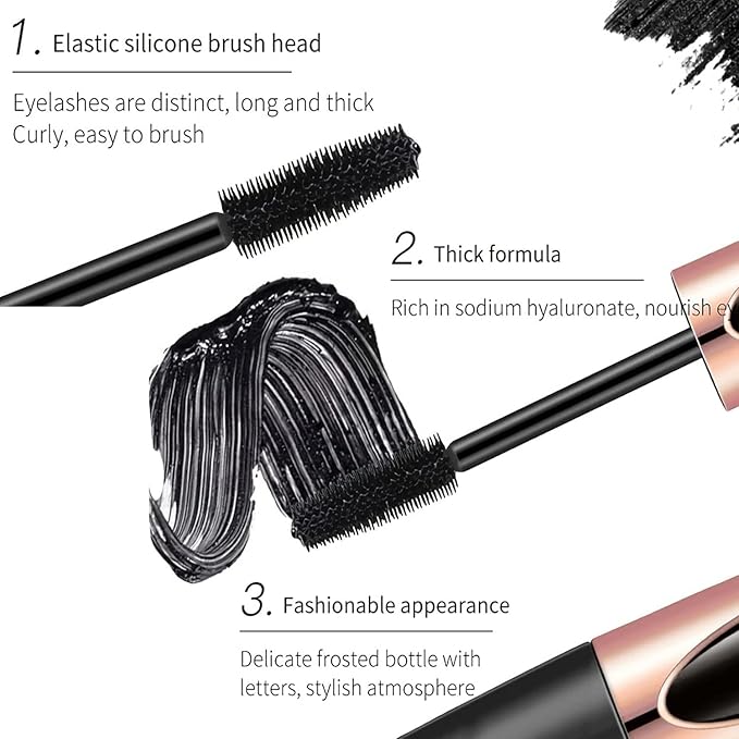 3 PCS 4D Silk Fiber Lash Mascara Waterproof Mascara Eyelash Extension Thicker Voluminous Eyelashes, Smudge-proof, Long-Lasting, Dramatic Extension, Smudge-proof, Hypoallergenic Formula (3 Packs)