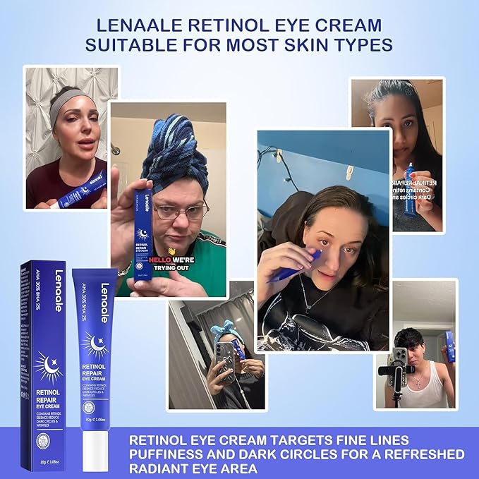 Retinol Eye Cream, Hydrating Under Eye Care Daily Wrinkle Cream, Infused with AHA30% to Smooth and Hydrate Skin, Eye Crea for Dark Circles Treatments