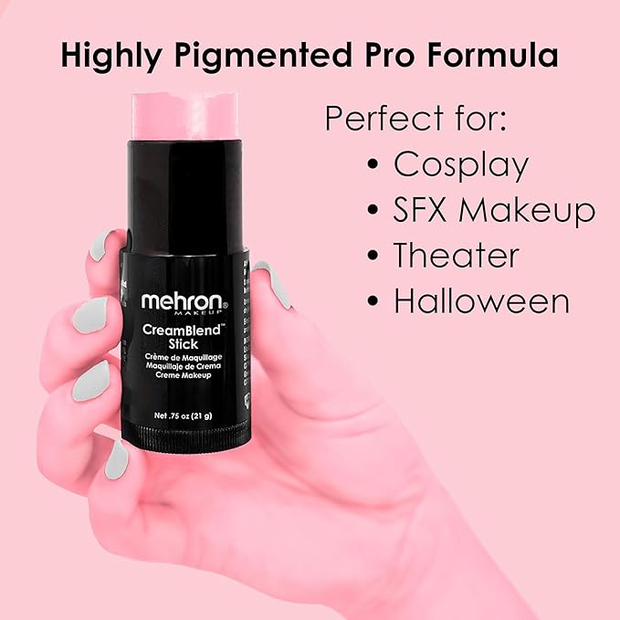 Mehron Makeup CreamBlend Stick | Face Paint, Body Paint, & Foundation Cream Makeup | Perfect for Halloween .75 oz (21 g) (Pastel Pink)