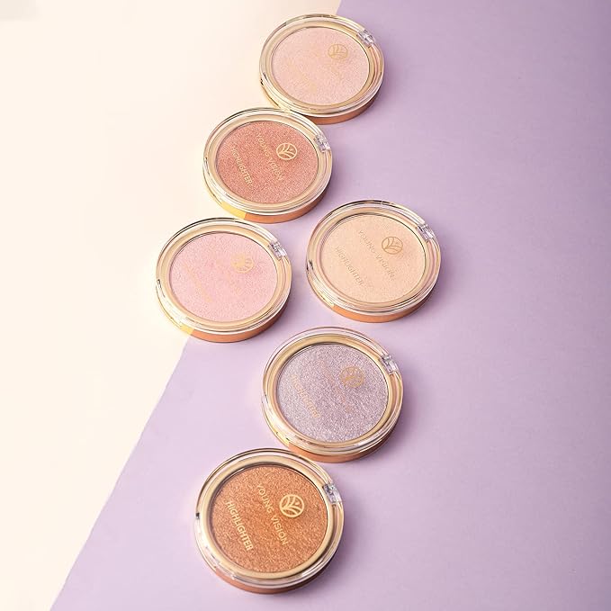 YOUNG VISION Pressed Powder Highlighter, Baked Natural Glow Contour Powder & Face Highligher, Cruelty-Free, Shimmer Highlighting Makeup for Face, Eye, Eyeshadow, Body, Skin (Gold)