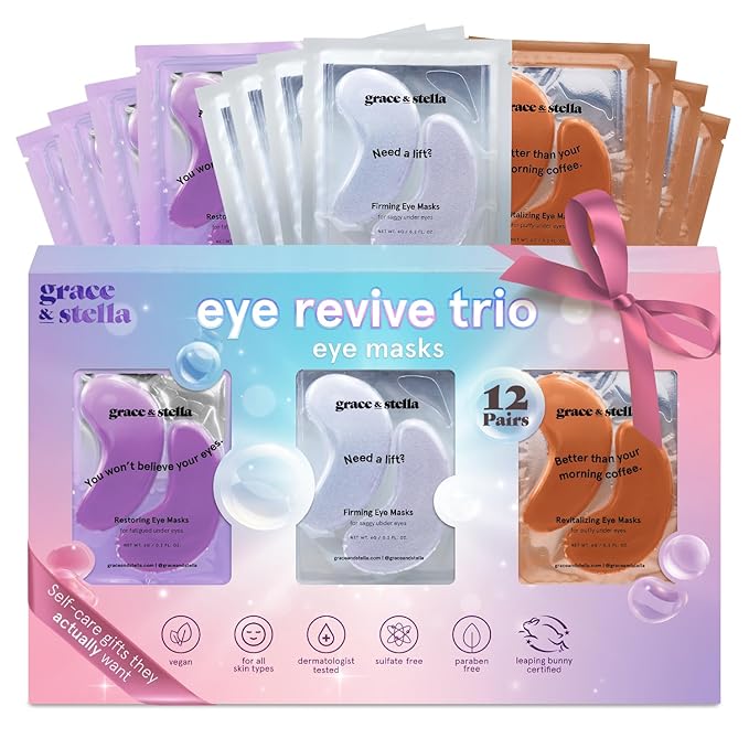 grace & stella Under Eye Patches (12 pairs) Eye Masks for Dark Circles and Puffiness - Stocking Stuffers for Women, Christmas Gifts, Birthday Gifts, Bachelorette Party Favors, Bridesmaid Proposal Gift