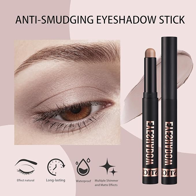 Matte Cream Eyeshadow Stick, Waterproof Eye Shadow Stick, Long-Lasting and Blendable High Pigmented Single Eyeliner Makeup for Women, 19 Light Taupe