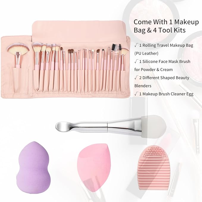 28PCS Makeup Brush Set, Quality Makeup Brushes for Women, Brush Set Make Up for Beginner Starter Professional,Pink Makeup Set with Blenders Masks Spatula,Travel-Friendly Makeup Brush Set with Case