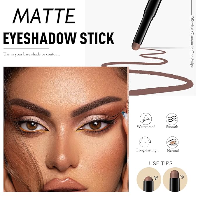 Cream Matte Eyeshadow Stick, Mocha Brown Eye Shadow Waterproof Eyeliner Brightener Pencil Crayon Long-Lasting Eye Highlighter Makeup for Women Easy to Use High Pigmented