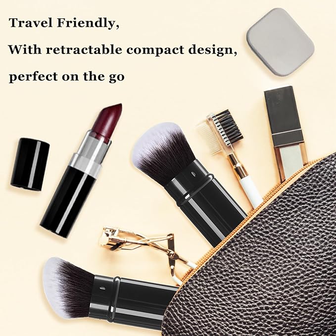 Retractable Makeup Brush, 2 Pack Kabuki Travel Powder Foundation Makeup Brush Face Blush Brushes for Blending Liquid, Blush, Bronzer, Buffing, Sunscreen,Flawless Cosmetics