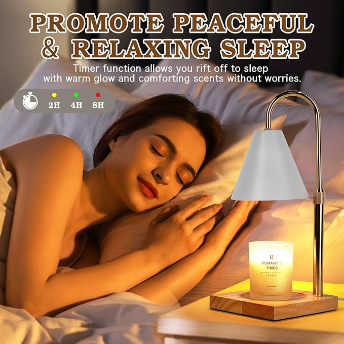 White Candle Warmer Lamp with Timer Dimmer, Electric Candle Lamp Warmer for Bedroom Decor, Birthday Gifts for Mom, Adjustable Metal Candle Lamp, Christmas Gifts, Home Decor for House Warming Gifts