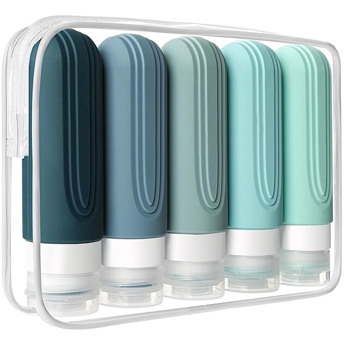 Travel Bottles for Toiletries, 5 Pack TSA Approved Travel Size Containers, 3oz Leak Proof Refillable Travel Accessories for Shampoo Conditioner, BPA Free Travel Bottles with Toiletry Bag