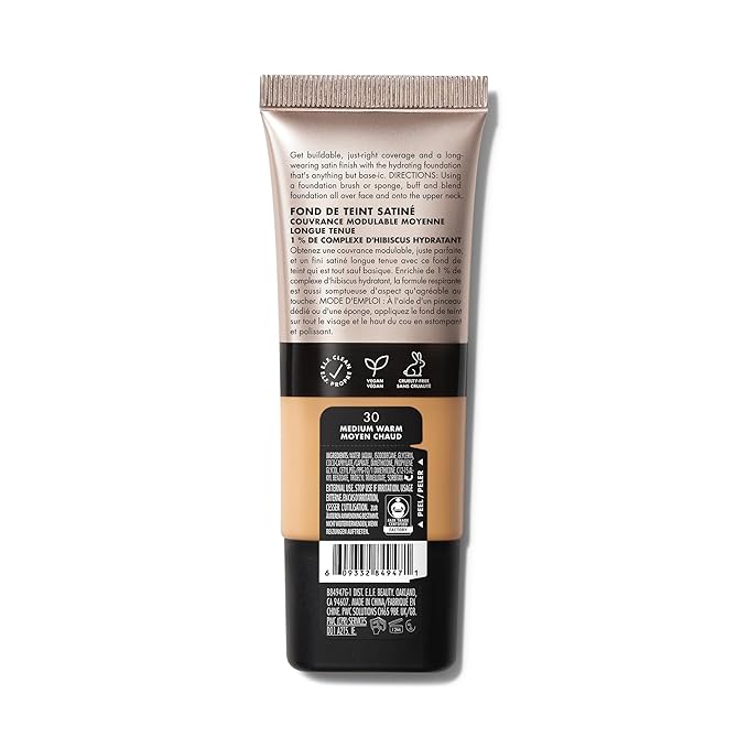 e.l.f. Soft Glam Foundation, Medium Coverage, Long-Lasting & Buildable Foundation For A Smooth, Satin Finish, Vegan & Cruelty-Free, 30 Medium Warm