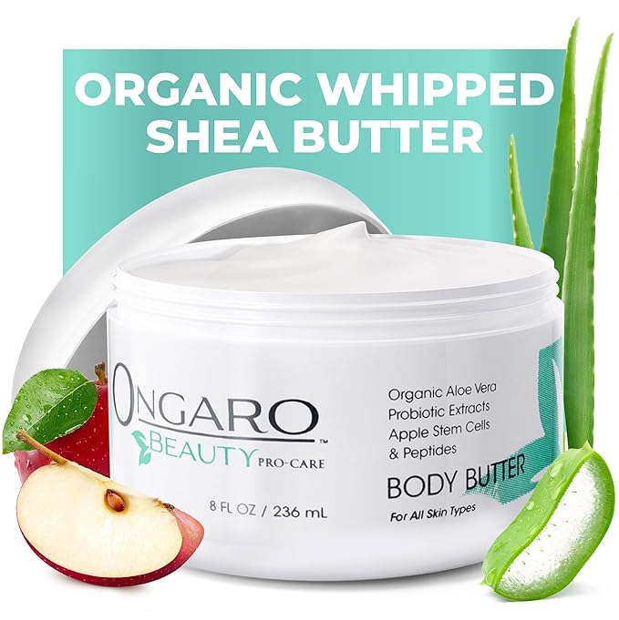 Ongaro Beauty - Whipped Body Butter Cream, Organic Shea Butter Whipped Body Butter for Women, Whipped Shea Body Butter with Aloe Vera, Hyaluronic Acid, Vitamin C & E, Body Care for Women - 8 Fl Oz