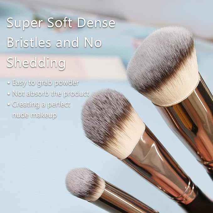 Makeup Brushes, Raffaello 3Pcs Foundation Brushes for Liquid Makeup, Professional Kabuki Foundation Brushes Set for Blending Liquid Cream Flawless Powder Cosmetics Buffing Stippling Concealer