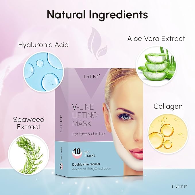 V Shaped Contouring Face Mask Line Shaping Lifting Belt Neck Reduction Jawline Lift Tape Enhancer Face Patch Firming Tightening Skin Chin Up Sculpting Collagen Mask Hyaluronic Acid Aloe Vera 10pcs