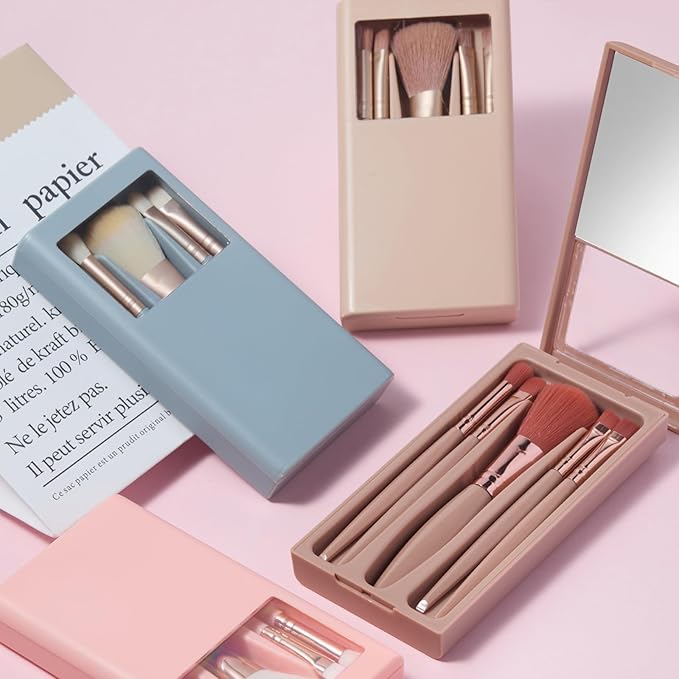 Makeup Brushes Set Beauty Mirro Rconcealer Brush Travel Essentials for Women Ntegrated with Folding Mirror And Storage Box (Apricot)