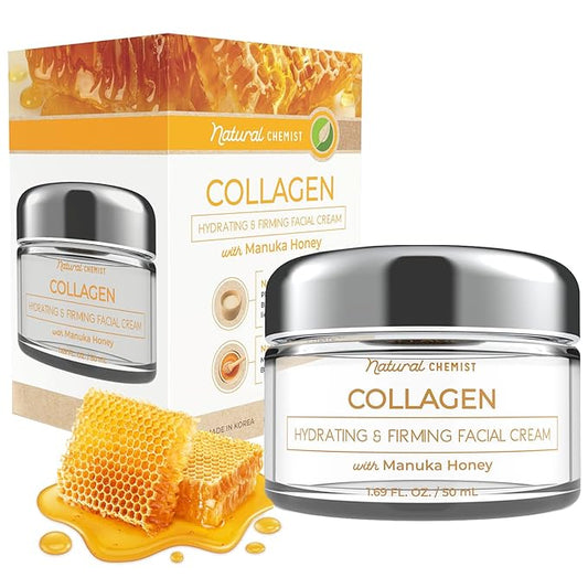 Collagen & Manuka Honey Daily Face Moisturizer - Balances pH, Anti-Aging, Skin Firming, Dermatologist Tested, Cruelty Free Korean Skin Care For All Skin Types - 1.69 fl. oz