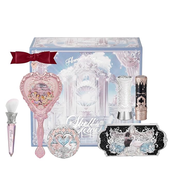 Flower Knows Swan Ballet 8-Piece Makeup Gift Box Set,Matte Lipstick + Shine Lipstick + Blush+ Eyeshadow Palette + Hand Mirror + Hair Clip + Blush Brush +Gift Box,Gift for Women & Girls