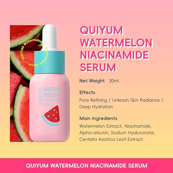 Niacinamide Serum for Face, Skin Care with Watermelon Extract & Hyaluronic Acid, Vitamin C, Hydrating, Glow, Anti-Aging, for Uneven Skin Tone, for Teens Girls Women Gifts, 1 Fl. Oz