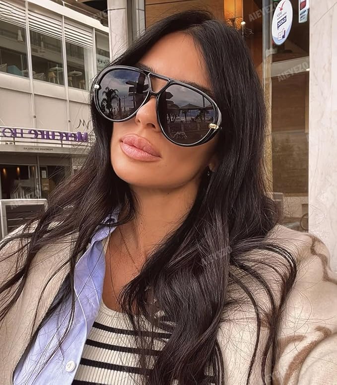 AIEYEZO Oversized Aviator Sunglasses Women Men Fashion Retro Big Frame Sun Glasses Designer Ladies Shades