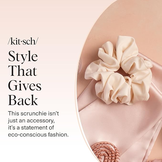 Kitsch Recycled Satin Oversized Scrunchies – Large Hair Scrunchies for Women, Eco-Friendly Hair Ties & Ponytail Holders | Ideal Gifts for Women - Camel & Cream, 2pc Set