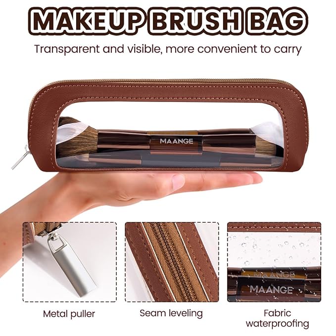 MAANGE 7 PCS Foundation Makeup Brush Set With Bag, Make up Brushes, Eyeshadow Concealer Brush, Double-ended Foundation Contour Powder Blush, Professional Face brush Set Tools For Liquid,Cream (Brown)