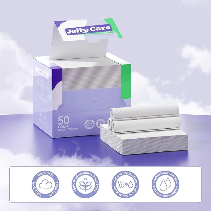 Disposable Face Towels, 10"×12" XL Face Towelette Disposable, Soft Makeup Remover Dry Wipes, Thick Facial Tissue for Women Cleansing, Skin Care, 50 Count (2 Pack)