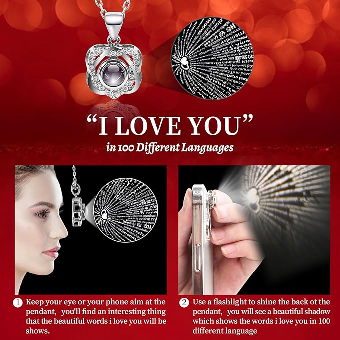 Preserved Red Real Rose with Heart I Love You Necklace -Eternal Flowers Rose Birthday Gifts for Women Her Mom Wife Girlfriend Grandma on Valentines Mothers Day Christmas Anniversary Romantic-Red