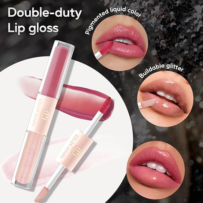 Color Nymph Full Cosmetics Set for Beginner, Makeup Gift Kit for Girls, Women & Teens, Sequin Make up Bag for Starters Includes Lip Gloss, Lipstick, Liquid Blush, Eye shadow Palette, Mascara etc