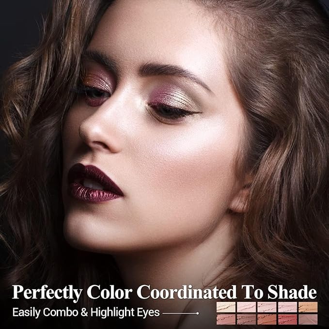 10PCS Eyeshadow Stick,Shimmer And Neutral Champagne Pink Metallic Eye Shadow sticks,Cream Eyeshadow Pencil Crayon with Smudge-proof & Waterproof,Eye Brightener Stick