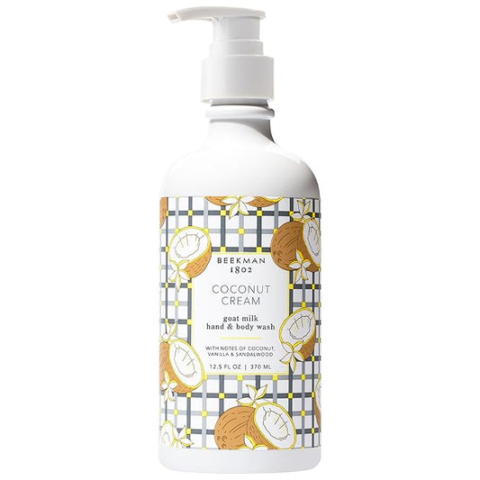 Beekman 1802 Goat Milk Hand Wash, Coconut Cream - Scented - 12.5 fl oz - Cleanses, Nourishes & Hydrates with Aloe Vera & Jojoba Seed Oil - Good for Sensitive Skin & Microbiome - Pump In, Ready For Use
