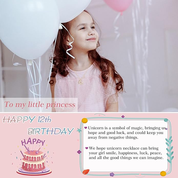 Hidepoo Birthday Unicorns Gifts for Girls - Unicorn Necklace Birthday Gift for 3-16 Year Old Girl Colorful CZ Heart Pendant Unicorn Necklace for Girls Gifts Jewelry