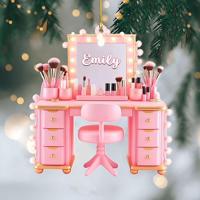 Personalized Makeup Tools Ornament – Custom Beauty Christmas Tree Decoration, Holiday Keepsake Gift for Makeup Artists, Cosmetologists, Beauty Lovers, Salon Owners, Families and Coworkers (MKH8)