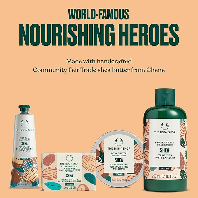 The Body Shop Shea Gift Set - 4 Piece Set, Shower Cream, Body Butter, Bar Soap, Hand Balm, Vegan