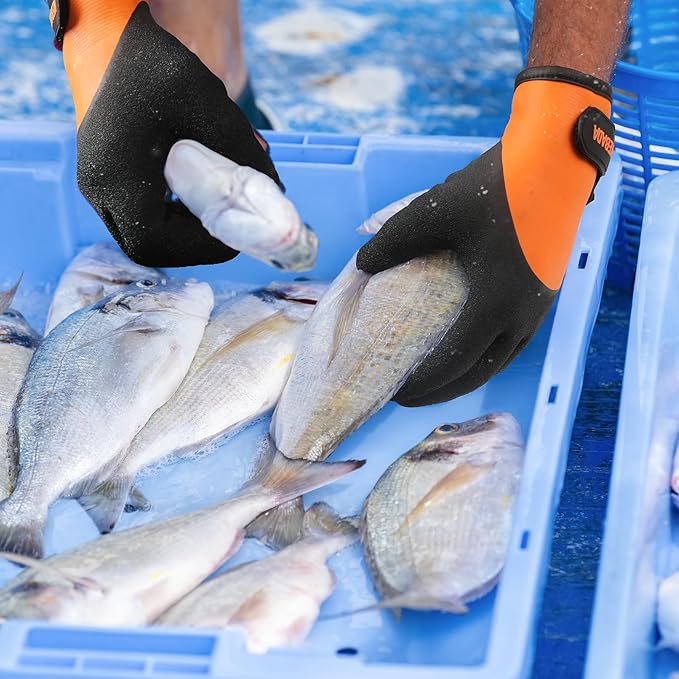 Kebada T2 Waterproof Work Gloves for Men and Women, Thermal Warm Winter Working Gloves, Insulated Freezer Gloves for Cold Weather, 100% Latex Coating, Wrist Closure, 2 Pairs, Orange, X-Large