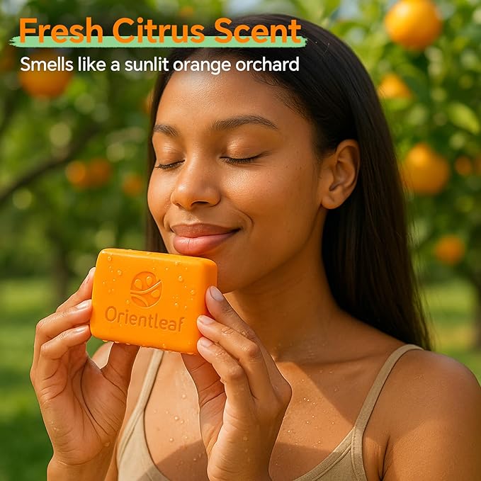 Kojic Acid Soap with African Sponge Net, 4oz Turmeric Soap Bar, Fresh Citurs Scent, Gentle for Face and Body Wash with Vitamin C, Retinol (2 Pack)