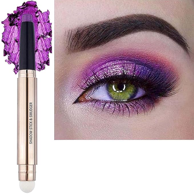 Purple Eyeshadow Stick, Cream Smooth Shimmer Eyeshadow Pencil Makeup, Hypoallergenic Waterproof Long Lasting Eye Shadow Highlighter Stick Create Multi-Dimension Eyes Look(Violets Shimmer #08)