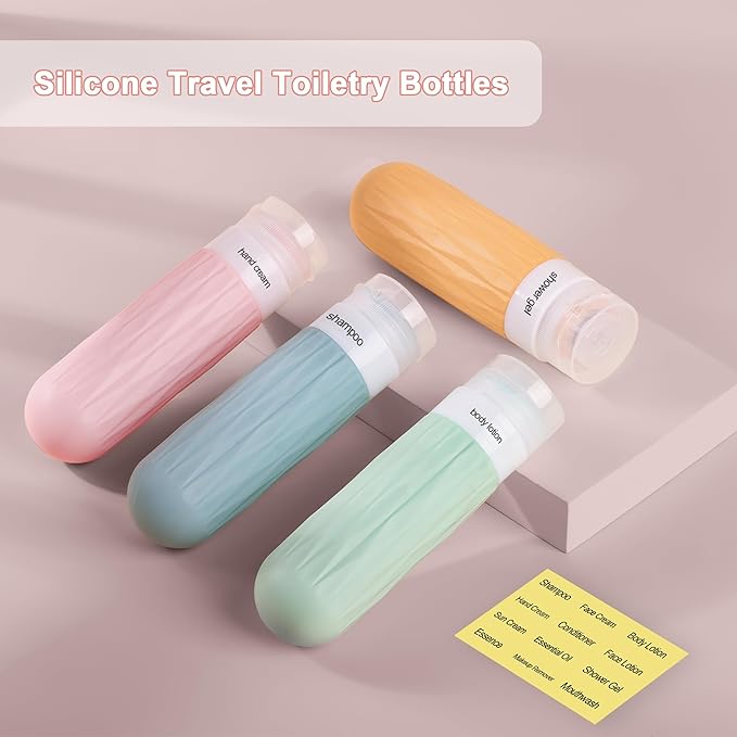 Travel Bottles for Toiletries, Travel Size Toiletries, TSA Approved 3oz Toiletries Bottle, Leakproof & Refillable Silicone Bottles for Shampoo Conditioner(Colorful)