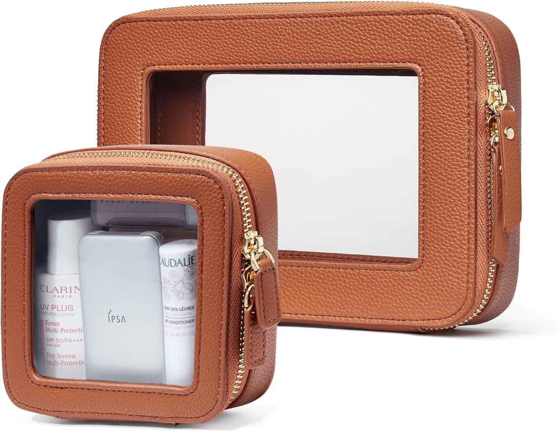 Popvibe Clear Makeup Bag Travel Cosmetic Case Transparent Toiletry Bag with Zipper, Portable Make Up Organizer Traveling Compact Car Bag for Essentials