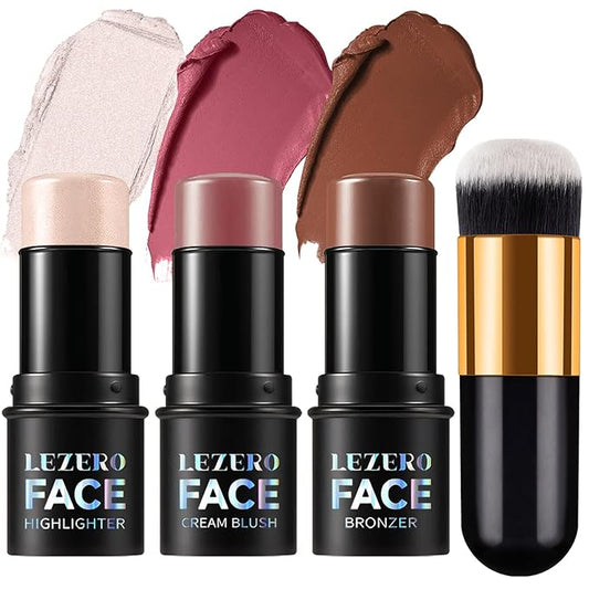 3Pcs Contour Stick Makeup Set, Shades with Highlighter Blush Bronzer Stick Kit for Sculpt the Cheeks and All Skin Type, Longwear Smooth Non-greasy Formula for All Skin Types, #2 NEUTRAL