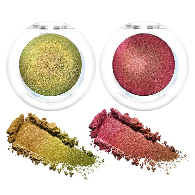 evpct 2Pcs Duochrome Chameleon Chrome Multichrome Eyeshadow Makeup Palette Set Women, Gold green Wine red Gold Metallic Holographic Glitter Sparkle Shimmer Loose Eyeshadow Eye Shadow Palette Makeup