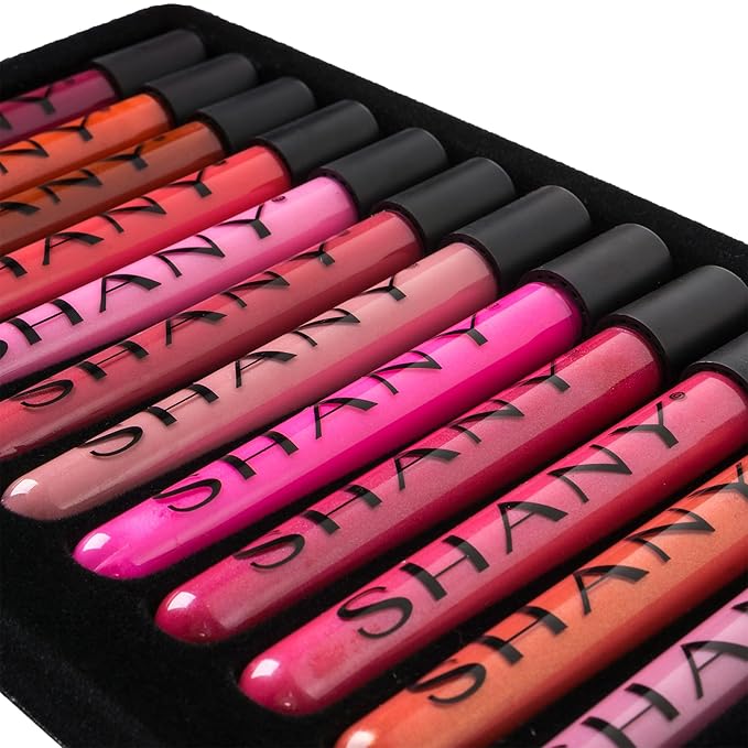 SHANY Lip Gloss Makeup Set, 12 Piece Professional Lip Color Collection with Shimmer and Pearl Finishes, Enriched with Aloe Vera and Vitamin E, Long Lasting Glossy and Moisturizing Lip Luminizer - Gift
