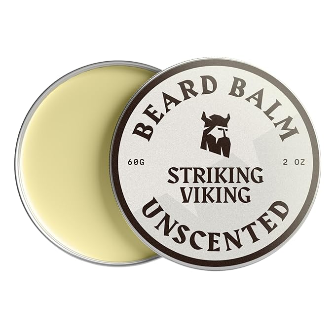 Striking Viking Beard Balm for Men - Leave in Beard Conditioner - Styling Balm Made with Naturally Derived Beard Butter, Argan & Jojoba Oils (2 Ounce (Pack of 1), Unscented)
